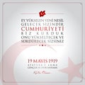 19 May, Commemoration of Ataturk, Youth and Sports Day Turkey celebration card.